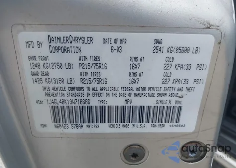 2003 Jeep Liberty Sport из США, поврежденный, VIN 1J4GL48K13W718686